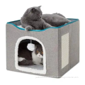 Cat Bed for Indoor Cats -Large Cat Cave for Pet Cat House with Fluffy Ball Hanging and Scratch Pad, Foldable Cat bed